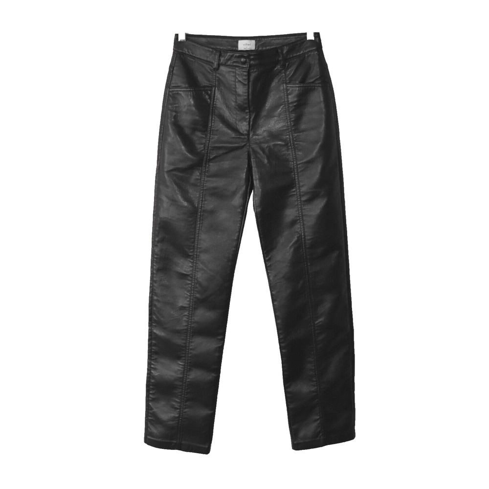 A6 NWOT WILFRED Black Free High Waisted Faux Leather Trouser Pants Size 4
